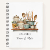 Custom Recipes Pots Pans Cooking Utensils Labels ノートブック (正面)