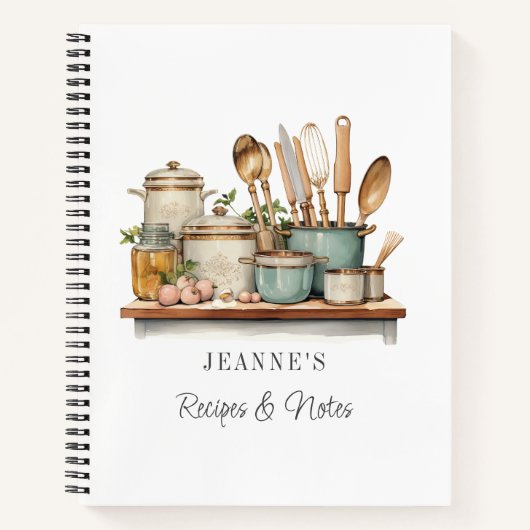 Custom Recipes Pots Pans Cooking Utensils Labels ノートブック (正面)