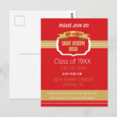 Custom Red 50th Class Reunion Invite ポストカード (正面/裏面)