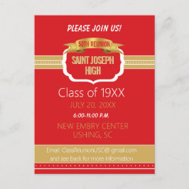 Custom Red 50th Class Reunion Invite ポストカード