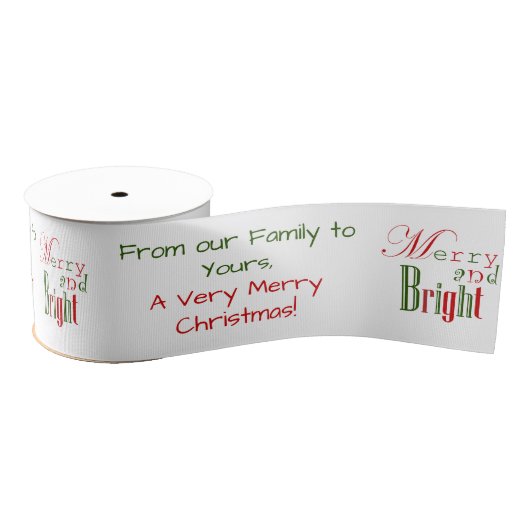 Custom Red and Green MERRY AND BRIGHT Christmas グログランリボン (リール)