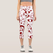 Custom Red and White Note Pattern カプリレギンス (正面)