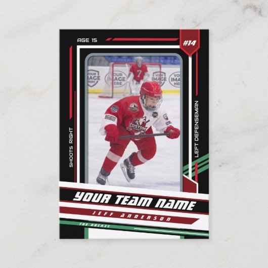 Custom Red & Black Ice Hockey Player Card コーリングカード (正面)