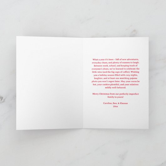 Custom Red Bow No Photo Christmas Letter Folded シーズンカード (内部)