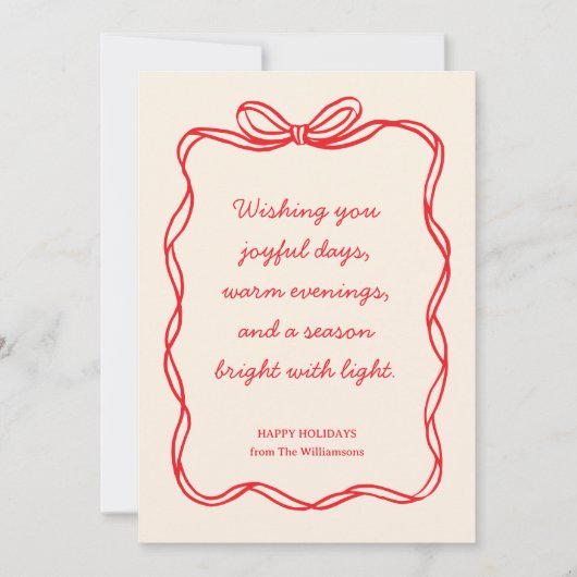 Custom Red Bow No Photo Christmas Letter Message シーズンカード (正面)