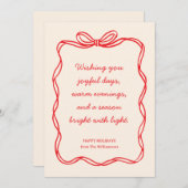 Custom Red Bow No Photo Christmas Letter Message シーズンカード (正面/裏面)