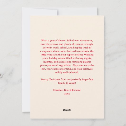 Custom Red Bow No Photo Christmas Letter Message シーズンカード (裏面)