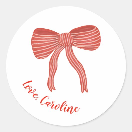Custom Red Bow Personalized Valentine's Day ラウンドシール (正面)