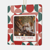 Custom Red Christmas Geometric Pattern 2 Photos セラミックオーナメント (左)