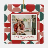 Custom Red Christmas Geometric Pattern 2 Photos セラミックオーナメント (裏面)
