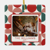 Custom Red Christmas Geometric Pattern 2 Photos セラミックオーナメント (正面)