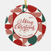 Custom Red Christmas Geometric Pattern Photo セラミックオーナメント (正面)