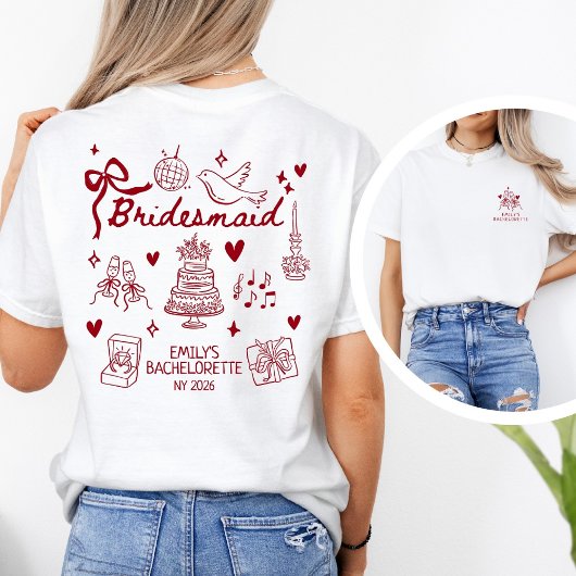 Custom Red Coquette Bridesmaid Bachelorette Party  Tシャツ