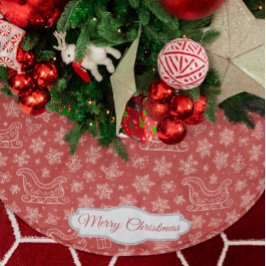 Custom Red Doodle Christmas Sleigh Pattern ブラッシュドポリエステルツリースカート