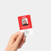 Custom red Employee Badge with Photo, Logo, QR バッジ (手持ち)