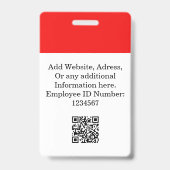 Custom red Employee Badge with Photo, Logo, QR バッジ (裏面)
