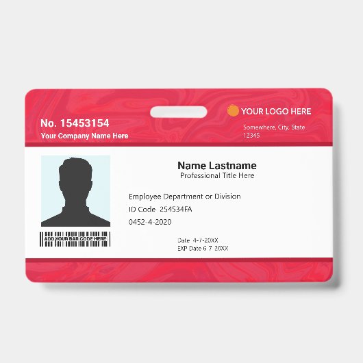 Custom Red Employee ID Identification Photo Bar バッジ (表面)