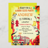 Custom Red Fire Truck Birthday Party Invitations 招待状 (正面/裏面)