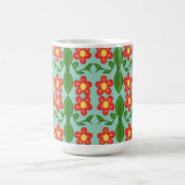Custom Red Folk Art Flower & Leaf Pattern コーヒーマグカップ (中央)