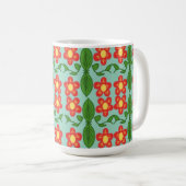 Custom Red Folk Art Flower & Leaf Pattern コーヒーマグカップ (正面右)