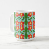 Custom Red Folk Art Flower & Leaf Pattern コーヒーマグカップ (正面左)