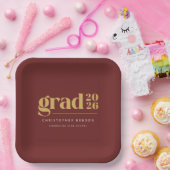 Custom Red Gold 2026 Grad Graduation ペーパープレート (パーティー)