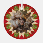 Custom Red Green Christmas Star Photo Gift Tree ガラスオーナメント (裏面)