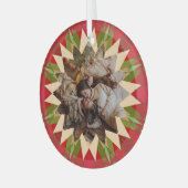 Custom Red Green Christmas Star Photo Gift Tree ガラスオーナメント (正面左)