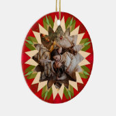 Custom Red Green Christmas Star Photo Gift Tree セラミックオーナメント (右)