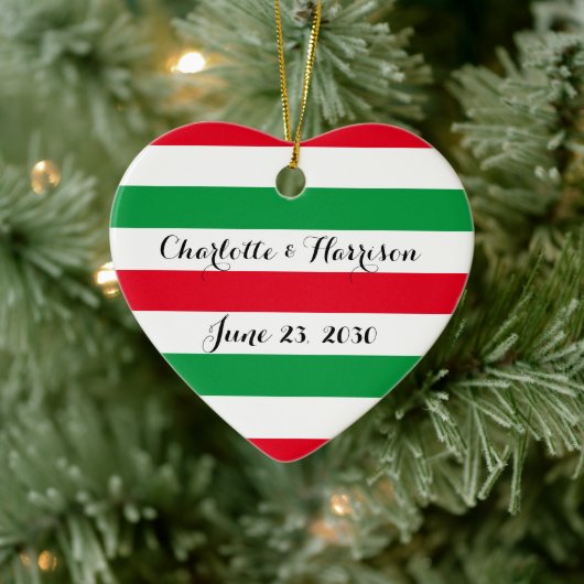 Custom red green white stripes script Christmas セラミックオーナメント (ツリー)