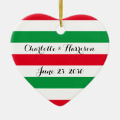 Custom red green white stripes script Christmas セラミックオーナメント (正面)