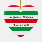 Custom red green white stripes script Christmas セラミックオーナメント (裏面)