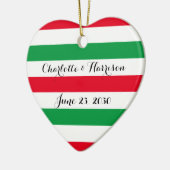 Custom red green white stripes script Christmas セラミックオーナメント (左)