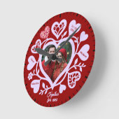 Custom Red Heart Photo Wall Clock ラウンド壁時計 (傾斜)
