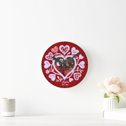 Custom Red Heart Photo Wall Clock ラウンド壁時計 (ホーム)