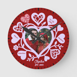 Custom Red Heart Photo Wall Clock ラウンド壁時計