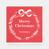 Custom Red Modern Hand Drawn Bow Merry Christmas スタンダードランチョンナプキン (正面)