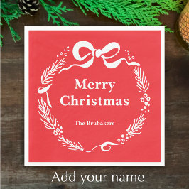 Custom Red Modern Hand Drawn Bow Merry Christmas スタンダードランチョンナプキン