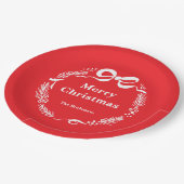 Custom Red Modern Hand Drawn Bow Merry Christmas ペーパープレート (アングル)