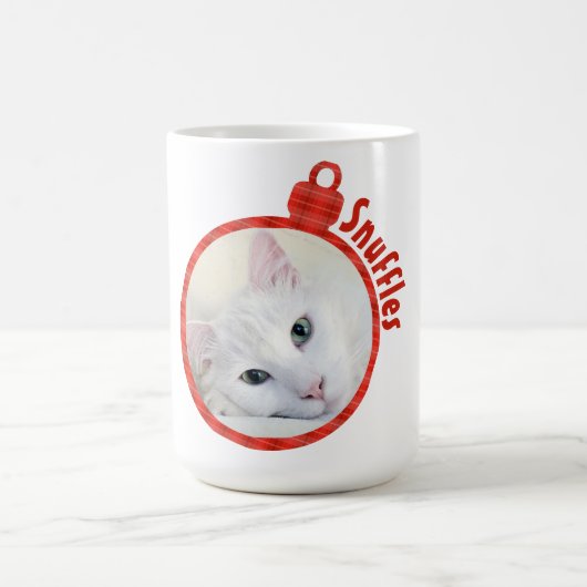 Custom Red Plaid Coffee Mug – Add Your Pet Photo モーフィングマグカップ (中央)