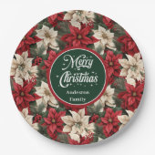 Custom Red Poinsettia Chic Christmas Paper Plates  ペーパープレート (正面)