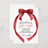 Custom Red Ribbon Bow Galentines Party Invitation 出欠カード (正面/裏面)