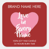 Custom Red Valentine's Day Candle Labels スクエアシール (正面)