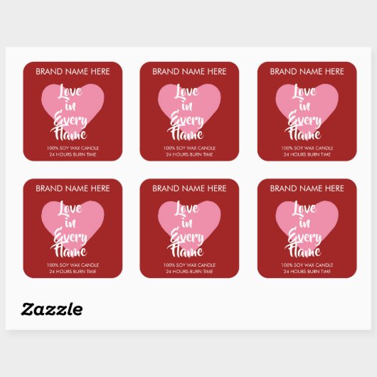Custom Red Valentine's Day Candle Labels  スクエアシール (シート)