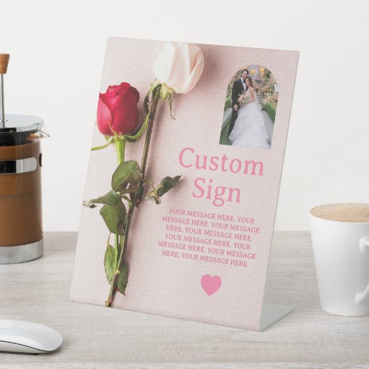 Custom Red White Rose Valentine Photo 台座サイン (インサイチュ)