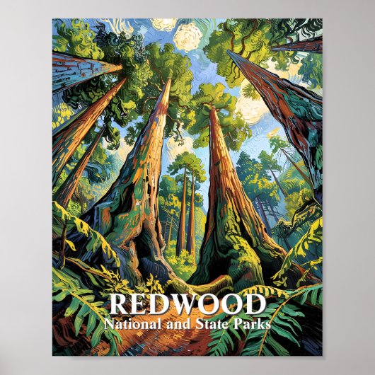 Custom Redwoods National Park California Van Gogh ポスター (正面)