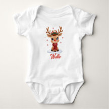 Custom Reindeer Christmas Baby Bodysuit Name