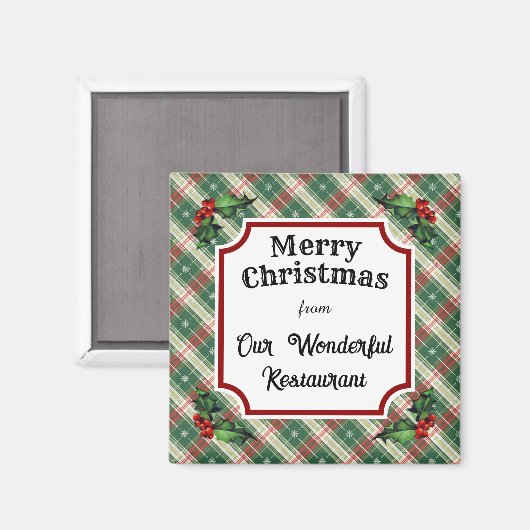Custom Restaurant Christmas Plaid マグネット (正面/裏面)