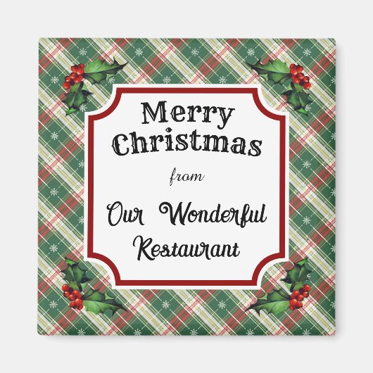 Custom Restaurant Christmas Plaid マグネット (正面)
