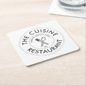 Custom Restaurant Logo Modern Square  スクエアペーパーコースター (アングル)